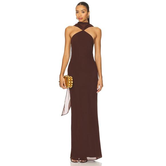 Amanda Uprichard Ashton Maxi Dress in Cocoa - Picture 1 of 7